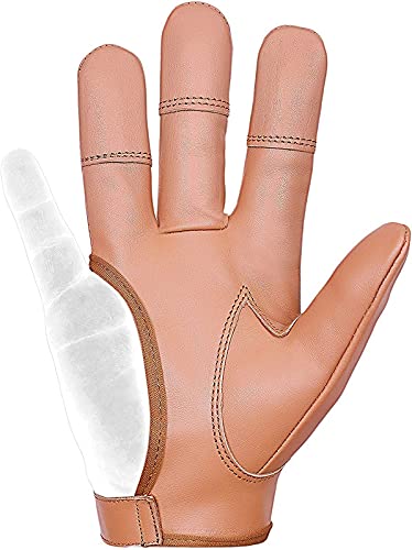 Archery 4 Finger Leather Glove – Right or Left Hand–XS to XXL–Reinforced Stitched Fingertips – Premium 100% Leather–Beige, Black, Light Brown, Dark Brown Comfortable Archery Shooting Mens & Women