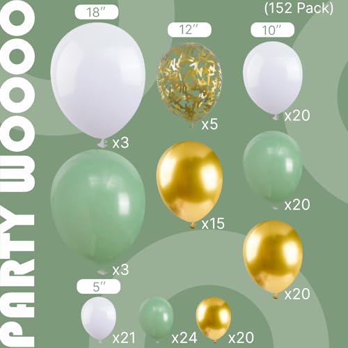 PartyWoo Gold Green Balloon Arch Kit 152pcs Different Sizes 18 12 10 5 Inch by PartyWoo - Used condition - Image 3