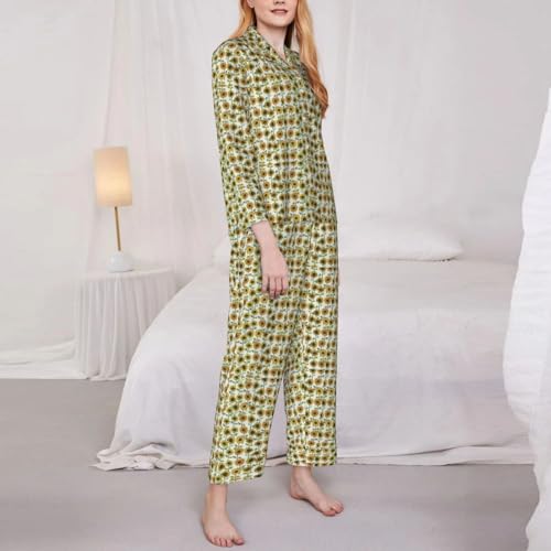 Pyjama long femme ensemble deux pièces imprimé fleurs vêtements de nuit amples - 3