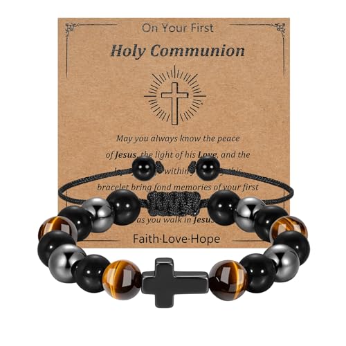 First Holy Communion Confirmation Gifts for Boys, Cross Bracelet Baptism Christening Gifts for Son Grandson Nephew Teenage Boys, Religious Christians Presents for Communion Christmas