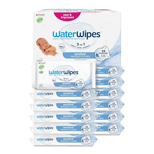 WaterWipes Sensitive+ Newborn & Baby Wipes, Toallitas Para Recién Nacidos y Bebés, 720 unidades (paquete de 12), 3 en 1 Limpia, Cuida, Protege, 99,9% Agua, Sin perfume
