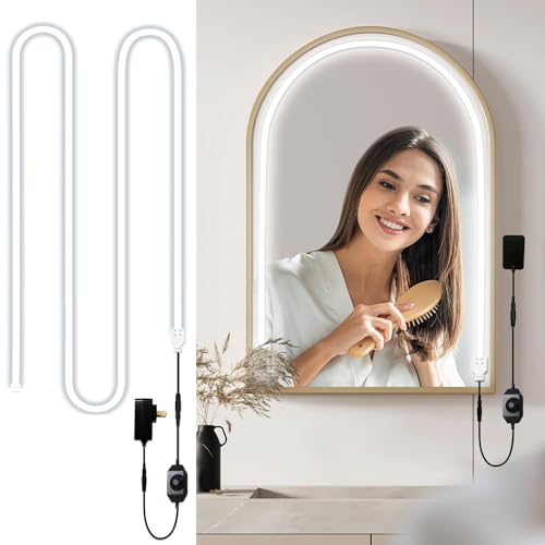 Image of 10FT Indoor Rope Lights, LED Vanity Lights for Mirror, Dimmable Rope Light Hollywood Style White Neon Rope Light for Makeup Vanity Table & Bathroom, Bedroom, Mirror not Included