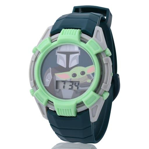 Image of Lucasfilm Star Wars Baby Yoda Kids Digital Watch Set - LED Flashing Lights, LCD Watch Display, Sweat Band, Kids, Boys Watch, Plastic Strap in Blue (Model: MNL40032AZ)