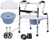 GUDLAK Walking Roller Walker Indoor Adult Shower Commode Chair mit Topf für Senioren Folding Rollator Walker mit 2 Rädern Walking Roller Transport Chair mit Klappsitz