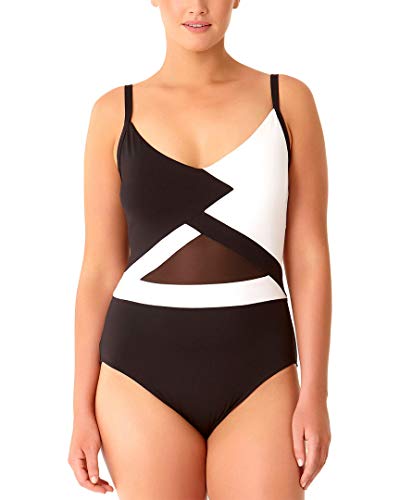 Anne Cole Women's Plus-Size Over The Shoulder Mesh Sexy One Piece Swimsuit, Black/White, 24W