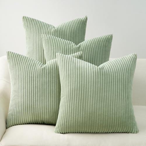 Image of Topfinel 20x20 inch Decorative Sage Green Throw Pillow Covers, Cushion Cases Set of 4 Soft Velvet Modern Double-Sided Designs, Mix and Match for Home Decor, Pillow Inserts Not Included