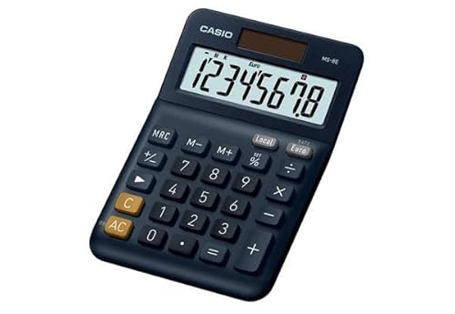 Casio Tischrechner MS-8E, 8-stellig, Währungsumrechnung, Gummifüße, Schnellkorrekturtaste, Solar-/Batteriebetrieb, silber