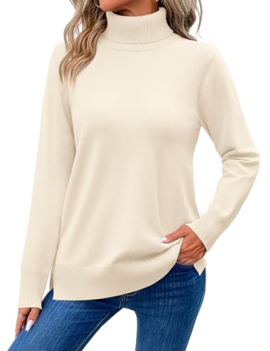 Turtleneck Sweaters for Women Long Sleeve Pullover Knitted Tops Apricot M