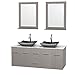 Wyndham Collection Centra 60" Double Bathroom Vanity in Grey Oak, White Carrera Marble Countertop, Altair Black Granite Sinks & 24" Mirrors