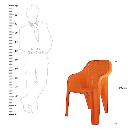 Image of Cello Plastic Dynamo Arm Rest Chair, Relaxing - Orange | Strong and Durable | Easy to Clean | Chair for Living Room, Bed Room, Kitchen, Office Room, Outdoor | 3 Years Warranty