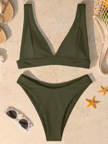 Image of Bathing Suits for Women Deep V Neck Sexy Two Piece Bikini Sets for Women Thong Halter Cheeky Swimsuit