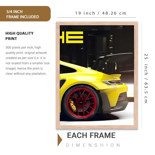 Image of kotart Big Sports Car Framed Posters Gift Items for Boys Room Wall Decoration Bedroom Living Room Office Studio Decor | Car Poster Frame for Wall Decor Set Of 3 Size (19 X 25 inch)