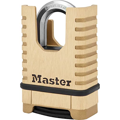 Master Lock M1177EURD Brass Heavy Duty Solid Padlock [Closed Shackle][Combination Lock] -Anti-Rust, Ultra Resistant and Waterproof