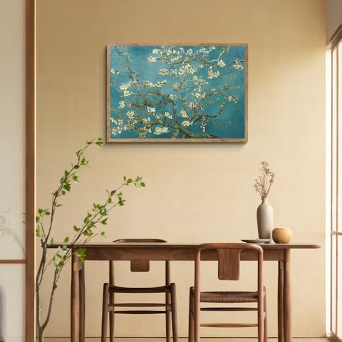 ゴッホ「花咲くアーモンドの木の枝」阪画屋 アートパネル アートボード ポスター 玄関 壁画 壁掛け 壁飾り 部屋飾り 飾り絵 絵 絵画 油絵 ソファの背景画 インテリア 現代 モダン フレーム 額付き 木枠付きの完成品 木目調 キャンバス 風水 風景画 プレゼント ギフト 40×30 [2]