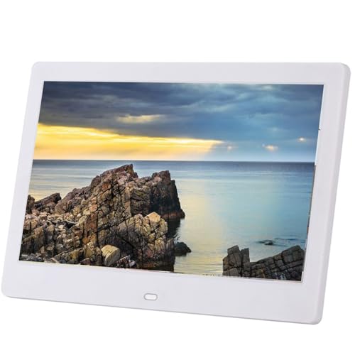 PUFAHAU Cornice Digitale LED con Album Fotografico elettronico ad Alta Definizione da 10,1 Pollici, Riproduzione Video in Loop con Calendario Intelligente(Bianco)