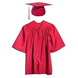 Happy Graduates Small Red Matte Child Graduation Set, Cap, Gown, Tassel and 2025 Charm, For Kids Preschool Kindergarten Graduation, Ceremonies and Celebrations