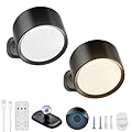 Rechargeable Wall Lights, Battery Operated Wall Light, 3 Color&10 Dimmable LED Wall Mounted Sconce Light Set of 2, Magnetic 360° Rotation Wireless Wall Lamps with Remote for Bedroom, Reading, Picture