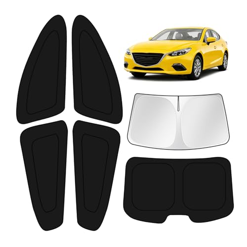 Image of KUST Car Window Shades for Mazda 3 2014-2017 2018 Windshield Sun Shade Side Window Cover UV Block Privacy Protection Accessories for Camping Blackout Rear Back Full Set 6PCS