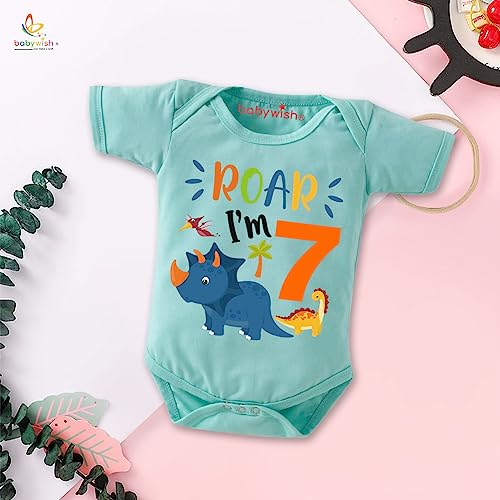 Image of baby wish Monthly Birthday Milestone Romper for Boy's and Boy's Dress Happy Birthday Bodysuit Half Sleeve Rompers for Sevan Months birthday Special Romper Roar Young