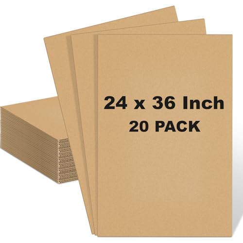 Image of Henoyso 20 Pack 24 x 36 Inch Corrugated Cardboard Sheets Flat Cardboard Sheets Packaging Inserts Flat Square Inserts Squares Separators for Shipping Packing Mailing Crafts (Brown)