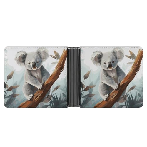 Men's Leather Wallet Bifold Wallet for Men Koala And Butterfly Slim Wallet with Multiple Card Classic Passcase Mens Card Holder