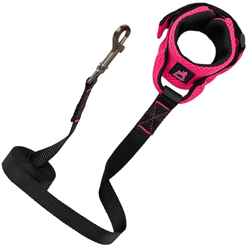 Image of Gooby Soft Mesh Wristband Surfer Leash, Flamingo Pink, 6 FT | Hands-free wristband; Breathable padded mesh; 6 ft; Adjustable hook-and-loop fastener; Match your harness