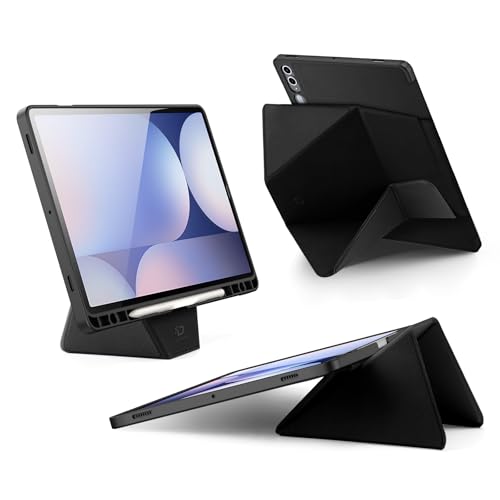 Image of INICIO Shockproof Folio Case Cover for Samsung Galaxy Tab S10 Plus / S9 FE+ / S9 Plus 12.4 inch, Multiple Angle Viewing Modes, 4.5cm Elevation Stand, S Pen Holder, Auto Wake /Sleep, PU+TPU, Black