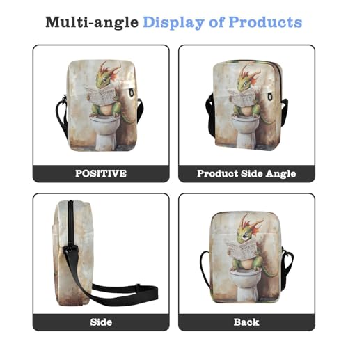 messenger bag cute Small Crossbody Bags Shoulder Handbags Adjustable Strap for Casual Casual- Cute Dragon Vintage Toilet Reading Newspaper4