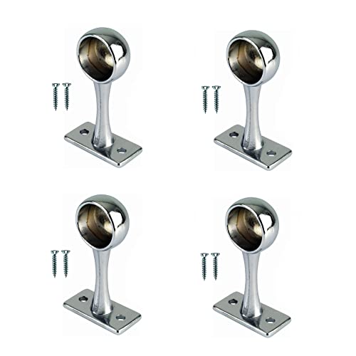 TERF® Chrome Curtain Pole End Bracket for Up to 19mm Diameter Ceiling and Wall Mount Rod Holder - Pack of 4