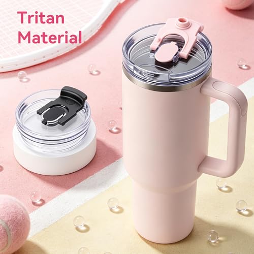 Image of 40 oz Tritan Tumbler Replacement Lid for Stanley Quencher H2.0 | Clear Spill Proof Tumbler Covers for Stanley Cup Accessories