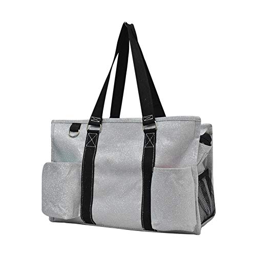 NGIL Utility Water Resistant Tote Bag, Top Zipper Closure, Perfect Gifts for Working Women, Teachers, Nurses, Gym bag (Glitter-Silver)