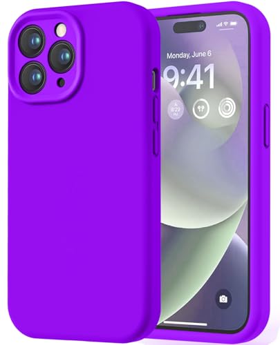 Image of LOVE 3000 Designed for iPhone 14 Pro Max Case, Premium Silicone with [Soft Anti-Scratch Microfiber Lining] Shockproof Protective Phone Case for Men Women Girls 6.7 inch, Neon Purple