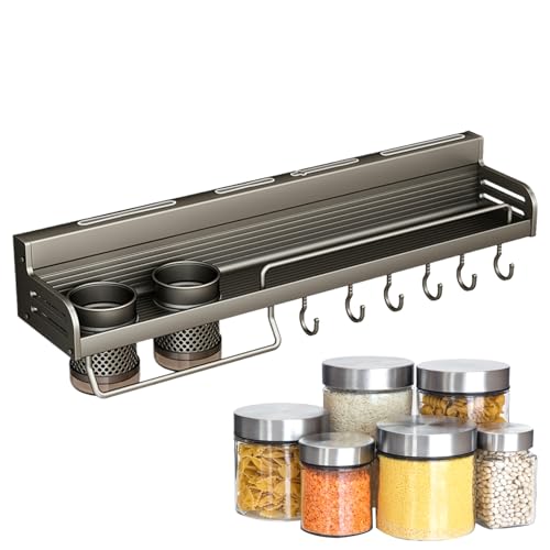 Duroecsain Organizador De Cocina Colgante | Estante Para Condimentos Montado En Pared | Estantería Metálica Con Ganchos Almacenamiento Para Frascos Sin Taladrar Para Adultos