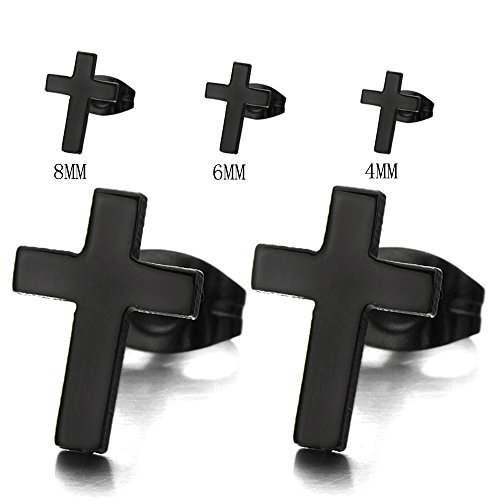 Unisex Men Cross Earrings of Stainless Steel, Gothic Biker, 2 Pcs2