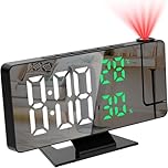 Projection Alarm Clock, Digital Clocks Bedside LED Mirror Digital Clock with Temperature & Humidity, Adjustable Brightness, Snooze, Clocks for Bedrooms Office Home Desktop(Adapter Not Included)