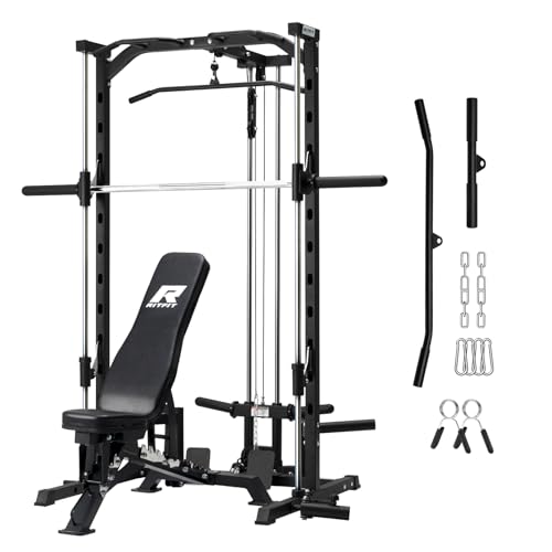Image of RitFit Smith Machine Power Rack with LAT-Pull Down System, Landmine, Barbell Bar, Plate Storage Pegs and More Training Attachment
