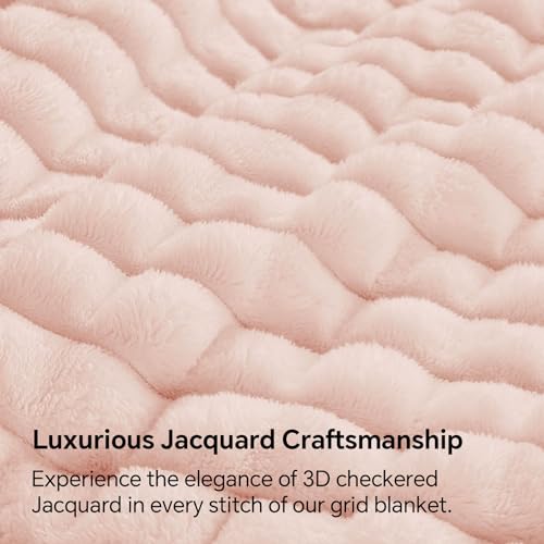 Image of BEDELITE 3D Checked Pink Fleece Throw Blanket for Couch, 50x60 Inches