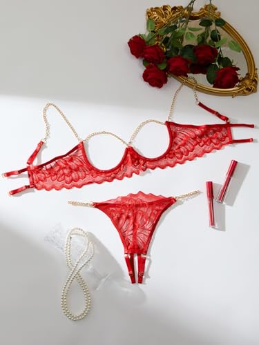 Image of Lilosy Sexy Underwire Floral Lace Sheer Lingerie Set for Women See Through Bra and Panty 2 Piece