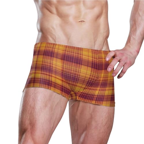 Orange Buffalo Check Plaid Mens Swim Trunk Swimwear Bathing Suit Swim Brief Square Leg Board Short S B04036583