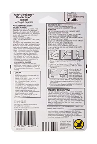 Image of Hartz UltraGuard Dual Action Topical Flea & Tick Treatment for Dogs and Puppies - 31-60lbs, 3 Monthly Treatments