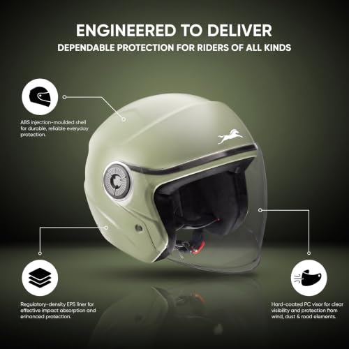 Image of TVS ACE ISI Certified Open face Unisex Helmet with Full Coverage Visor Available in 8 Colors | Lightweight Comfort-Fit Microfiber Liner Equipped with Quick Release Chin Strap