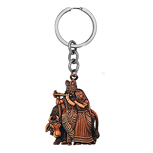 AFH Shri Radha Krishna Cow Copper Idol Keychain for Gifting, Good Luck and Protection