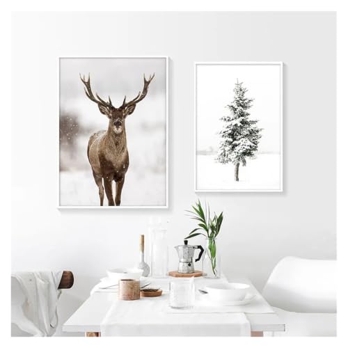 Cuadro de bosque nevado y coche para decoración navideña hogar 6