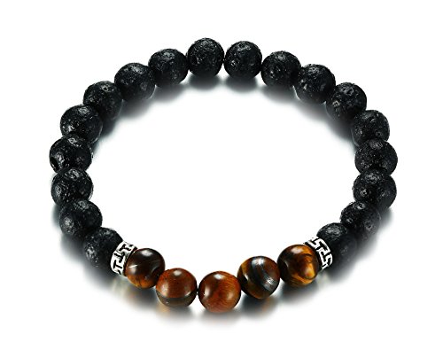 Mealguet Jewelry Healing Gemstone Tiger Eye Beaded Bracelet,Natural Lava Rock Bead Essential Oil Diffuser Reiki Bracelets for Men Women