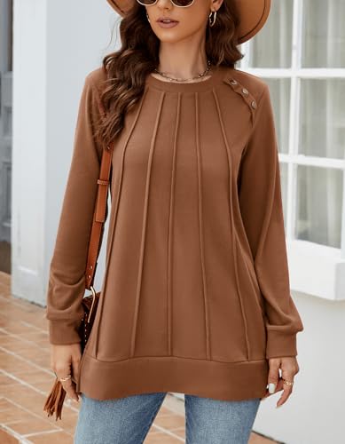 Odosalii Sweatshirt For Women Long Sleeve Shirts Crew Neck Pleated Front Tunic Tops Fall Fashion Pullover Sweaters 2024 thumb #3