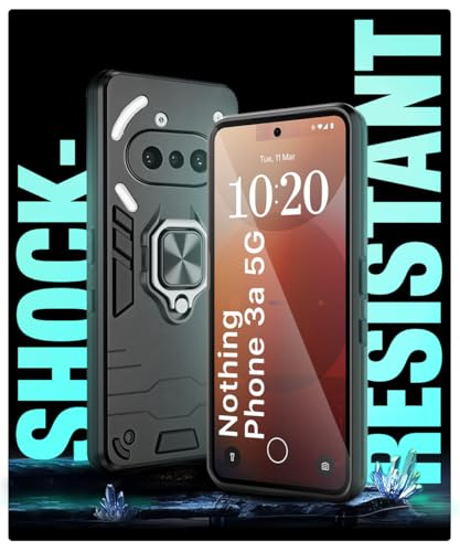 Image of WOW IMAGINE Shock Proof Back Case Mobile Cover for Nothing Phone 3a 5G | Back Cover Case (Tough Armor | Hybrid PC + TPU | Ring Holder & in-Built Kickstand | Black)