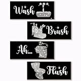 FENCORDAR 4 Pcs Silver Bathroom Decor Funny Silver And Black Wall Art Wooden Bathroom Accessories...