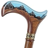 Unique Handmade Walking Cane for Men and Women - Mountains - Fancy Epoxy and Wood Walking Stick...