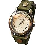 [リトルマジック] (※B級品 カーキ ステッチ白 Lサイズ・フェイス ベルト) [ 経年変化する Japanレザー] 【 日本製ムーブメント 】[ 金属アレルギー 対応 ] アンティーク 風 腕時計 メンズ レディース 革ベルト 時計 男女兼用(B級品 カーキ ステッチ白 Lサイズ)