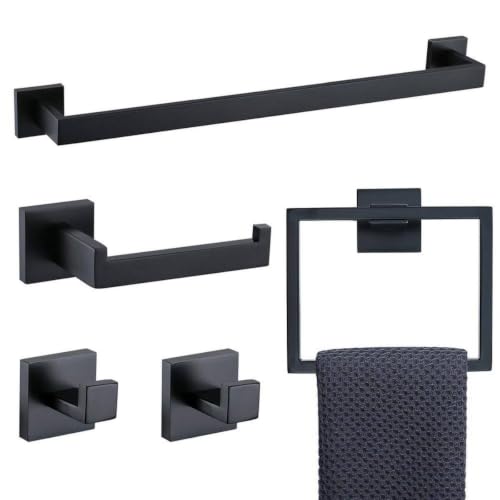 5-Pieces Wall-Mounted Bath Hardware Set, Included Towel Bar and Toilet Paper Holder in Matte Black JX-121963545 image 2